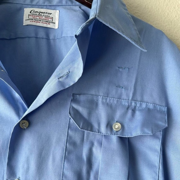 1970s 70s CONQUEROR Union Made Permanent Press Poplin Field Military Shirt XXL - Picture 4 of 6